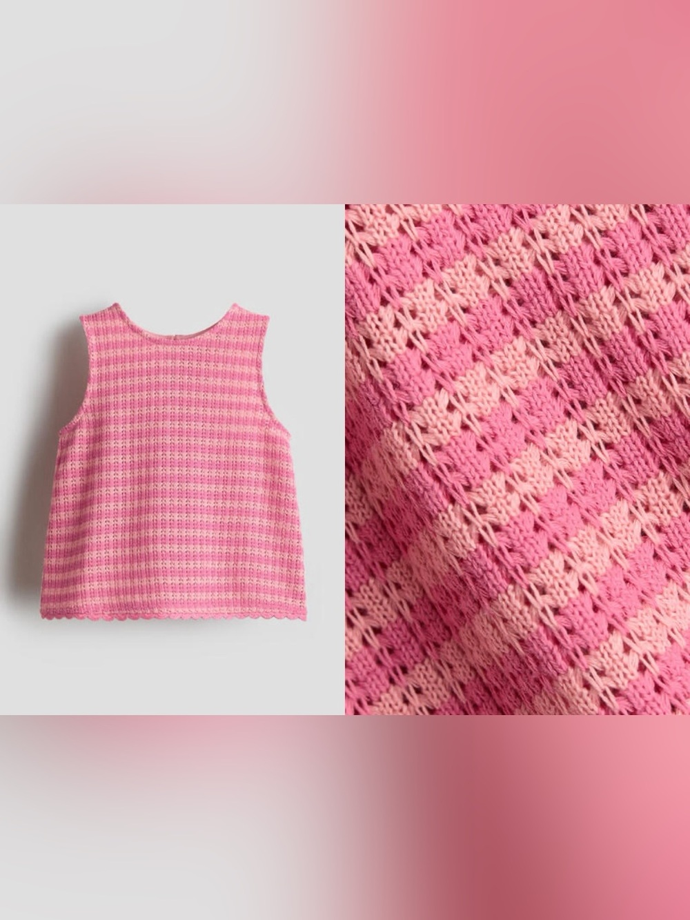 H&M Pointelle Knit Cotton Pink Sleeveless Top & Short Set